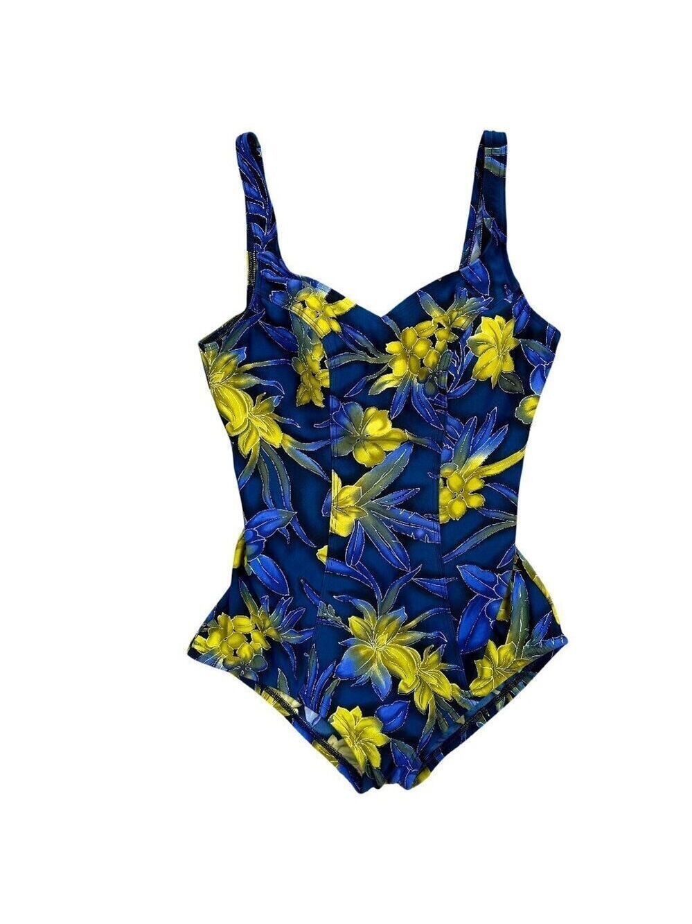 Le Cove Blue Green Floral Built-In Bra One Piece Swimsuit Size 14